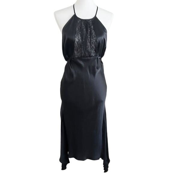 Vintage Y2K Gaia Black Silk Lace Halter Dress – Early 2000s, Size Small - Picture 1 of 8
